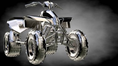 karanlık bir arka plan üzerinde metalik bir yansıtıcı motor 3D render