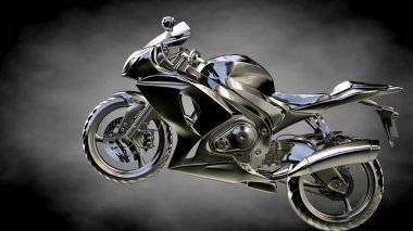 karanlık bir arka plan üzerinde metalik bir yansıtıcı motor 3D render