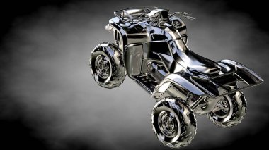 karanlık bir arka plan üzerinde metalik bir yansıtıcı motor 3D render