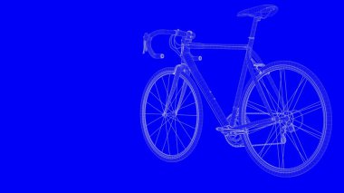 3D Render mavi baskı bisikletle beyaz çizgiler içinde mavi backg