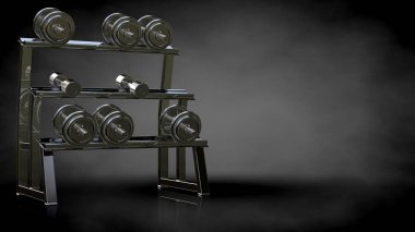 karanlık bir backgro bir metalik yansıtıcı spor araçları 3D render