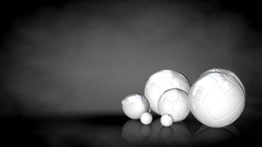 karanlık bir arka plan üzerinde beyaz bir yansıtıcı topları 3D render