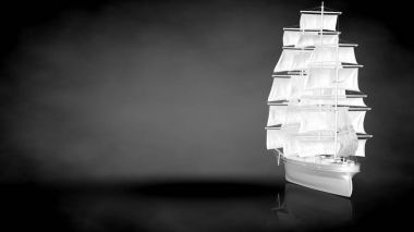 karanlık bir arka plan üzerinde beyaz bir yansıtıcı gemisinin 3D render