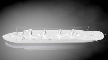 karanlık bir arka plan üzerinde beyaz bir yansıtıcı gemisinin 3D render