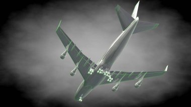 yansıtıcı bir uçak yeşil anahatları belirlenmiş çizgiler ile 3D render 