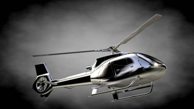 karanlık bir backgr metalik yansıtıcı helikopterle 3D render