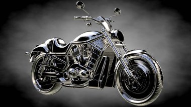 karanlık bir arka plan üzerinde metalik bir yansıtıcı motor 3D render