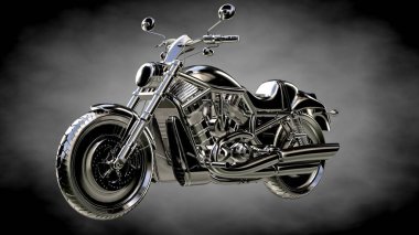 karanlık bir arka plan üzerinde metalik bir yansıtıcı motor 3D render