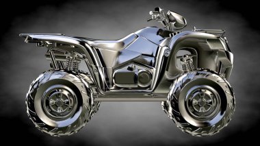 karanlık bir arka plan üzerinde metalik bir yansıtıcı motor 3D render