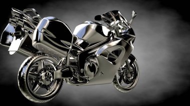 karanlık bir arka plan üzerinde metalik bir yansıtıcı motor 3D render