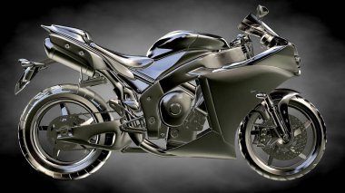 karanlık bir arka plan üzerinde metalik bir yansıtıcı motor 3D render