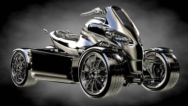 karanlık bir arka plan üzerinde metalik bir yansıtıcı motor 3D render