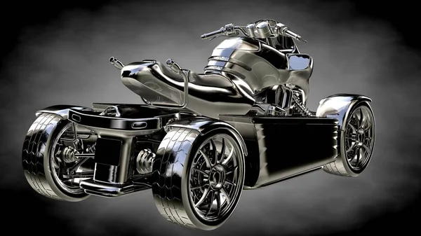 karanlık bir arka plan üzerinde metalik bir yansıtıcı motor 3D render