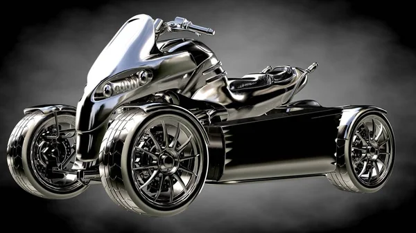 karanlık bir arka plan üzerinde metalik bir yansıtıcı motor 3D render