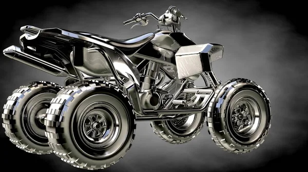 karanlık bir arka plan üzerinde metalik bir yansıtıcı motor 3D render