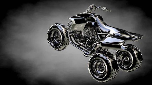3D-Darstellung eines metallisch reflektierenden Motors auf dunklem Hintergrund — Stockfoto