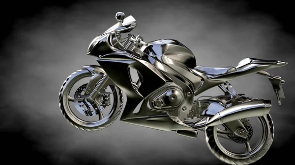 karanlık bir arka plan üzerinde metalik bir yansıtıcı motor 3D render