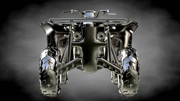 Representación 3d de un motor reflectante metálico sobre un fondo oscuro — Foto de Stock