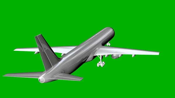 Rendering 3D bianco isolato di un aeroplano su sfondo verde — Foto Stock