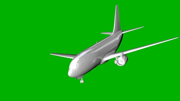 Renderização 3d branco isolado de um avião em um fundo verde — Fotografia de Stock
