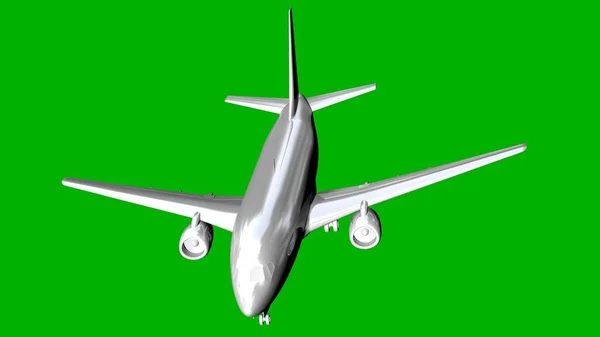 Rendering 3D bianco isolato di un aeroplano su sfondo verde — Foto Stock