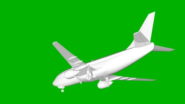 Renderização 3d branco isolado de um avião em um fundo verde — Fotografia de Stock