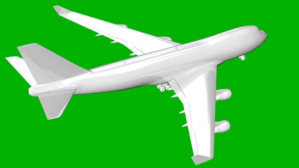 Rendering 3D bianco isolato di un aeroplano su sfondo verde — Foto Stock