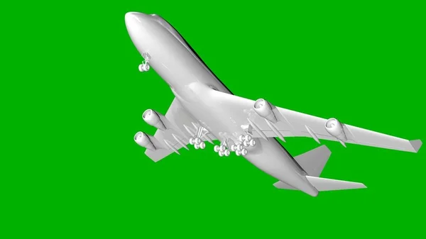 Isolated white 3d rendering of an airplane on a green background — Stock Photo, Image