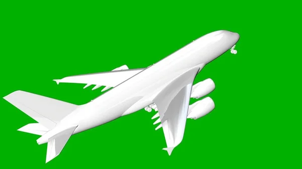 Na białym tle biały renderowania 3d samolotu na zielonym tle — Zdjęcie stockowe