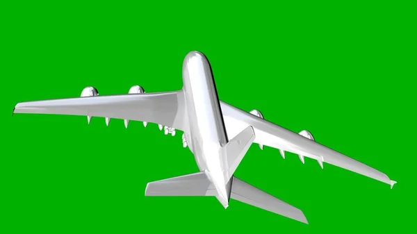 Απομονωμένη λευκό 3d rendering ενός αεροπλάνου σε πράσινο φόντο — Φωτογραφία Αρχείου