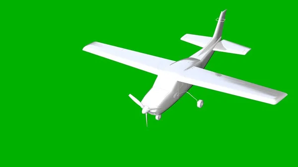 Elszigetelt fehér 3d visszaadás-ból egy repülőgép, egy zöld háttér — Stock Fotó