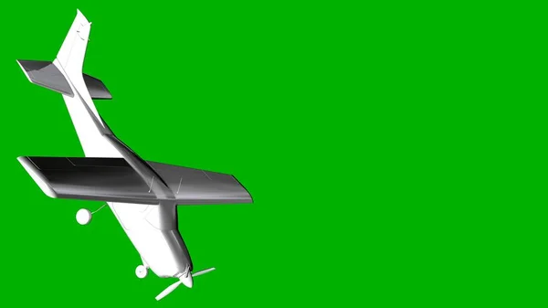 Renderização 3d branco isolado de um avião em um fundo verde — Fotografia de Stock