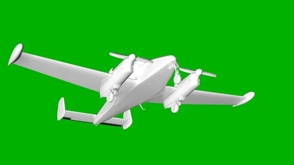 Bir uçağın yeşil bir arka plan üzerinde beyaz 3d render izole — Stok fotoğraf
