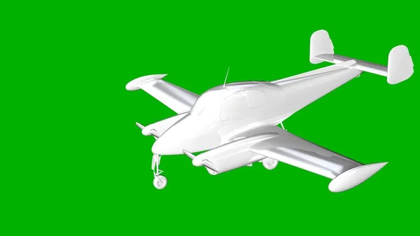 Isolated white 3d rendering of an airplane on a green background — Stock Photo, Image