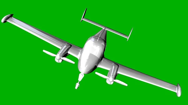 緑の背景に飛行機の白の 3 d レンダリングを分離 — ストック写真