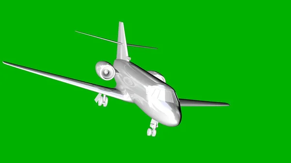 Isolated white 3d rendering of an airplane on a green background — Stock Photo, Image