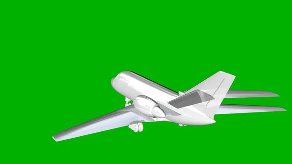 孤立的一架飞机在绿色背景上的白色 3d 渲染 — 图库照片