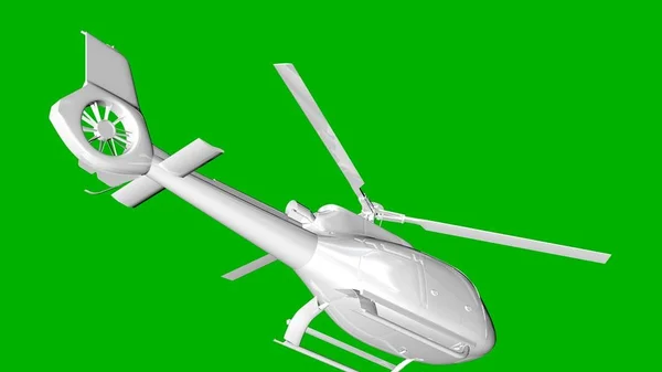 Isolerade vita 3d-rendering av en helikopter på en grön bak — Stockfoto