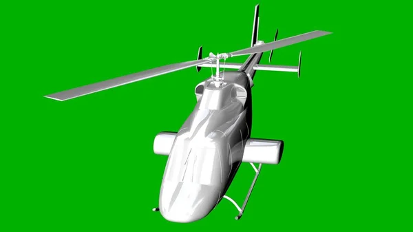 Renderização 3d branco isolado de um helicóptero em um backgroun verde — Fotografia de Stock