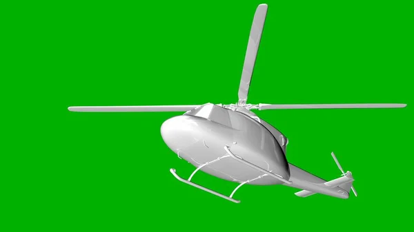 Rendu 3d blanc isolé d'un hélicoptère sur un fond vert — Photo