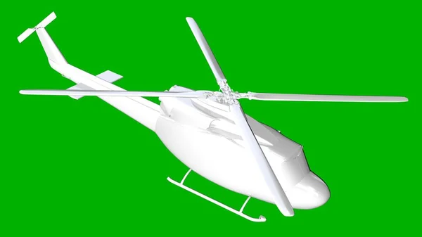 Renderização 3d branco isolado de um helicóptero em um backgroun verde — Fotografia de Stock