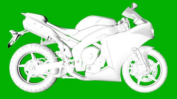 Isolerade vita 3d-rendering av en motor på en grön bakgrund — Stockfoto