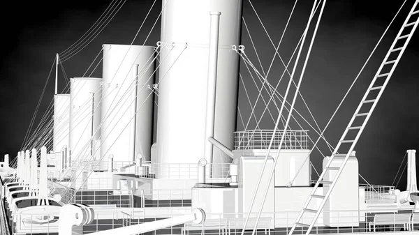 karanlık bir arka plan üzerinde beyaz bir yansıtıcı gemisinin 3D render