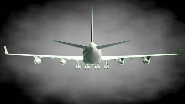 Representación 3d de un avión reflectante con líneas perfiladas verdes —  Fotos de Stock