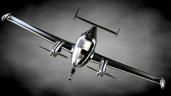 3d rendering of a metalic reflective airplane on a dark backgrou — Stock Photo, Image