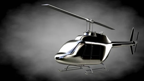 3D рендеринг металлического отражающего вертолета на темном бэкгре — стоковое фото