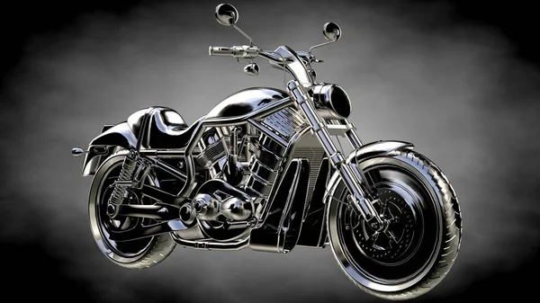 karanlık bir arka plan üzerinde metalik bir yansıtıcı motor 3D render