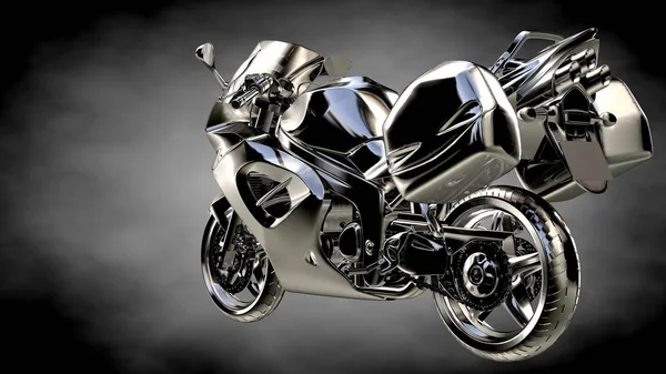 3D-weergave van een metalic reflecterende motor op een donkere achtergrond — Stockfoto