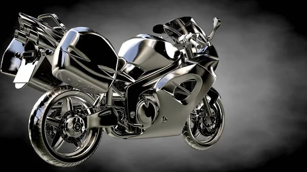 karanlık bir arka plan üzerinde metalik bir yansıtıcı motor 3D render