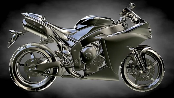 karanlık bir arka plan üzerinde metalik bir yansıtıcı motor 3D render